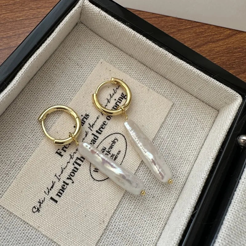 Fine Jewelry Vintage Style Drop Earrings 925 Sterling Silver Baroque Freshwater Pearl Hoop Earring