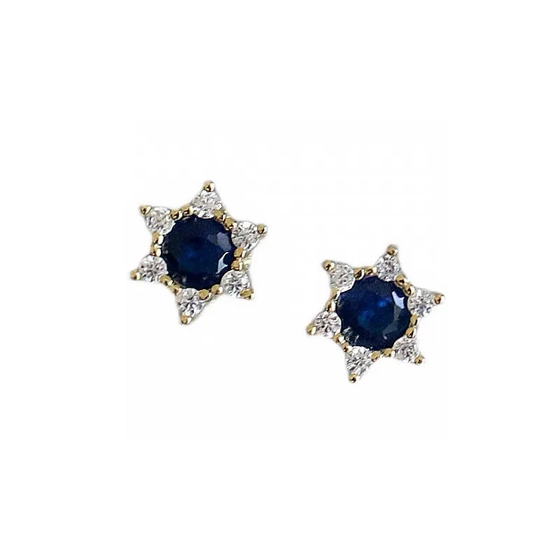 Blue Spinel Zirconium-Inlaid Stud Earrings 925 Sterling Silver 14K Gold Plated Star-Shaped Trendy Classic Design Gift