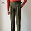 Italian Retro Naples Paris Buckle Pants for Men Casual Trend Joker Temperament with  Leg Curling Plus Size Option Pants