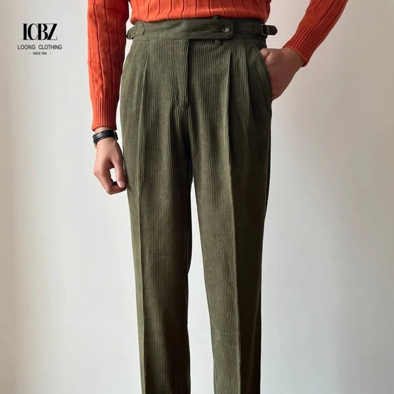 Italian Retro Naples Paris Buckle Pants for Men Casual Trend Joker Temperament with  Leg Curling Plus Size Option Pants
