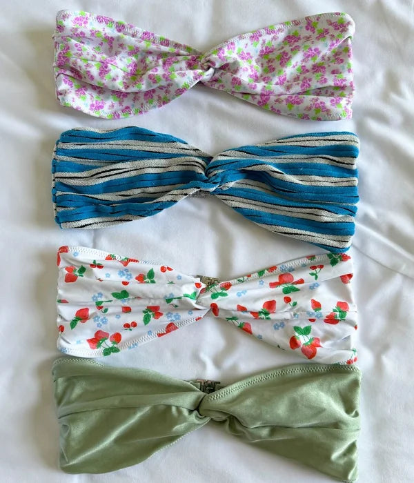 Women's Bandeau Cheeky Two-Piece Bikini Set Striped Print Solid Plus Size Quick Dry Eco-Friendly Seamless Spandex/Nylon Swimwear
