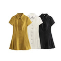 RNSHANGER Summer New Women's Mini Dress Fashion Style Solid Color Casual Single Breasted Flip Collar Shirt Dress