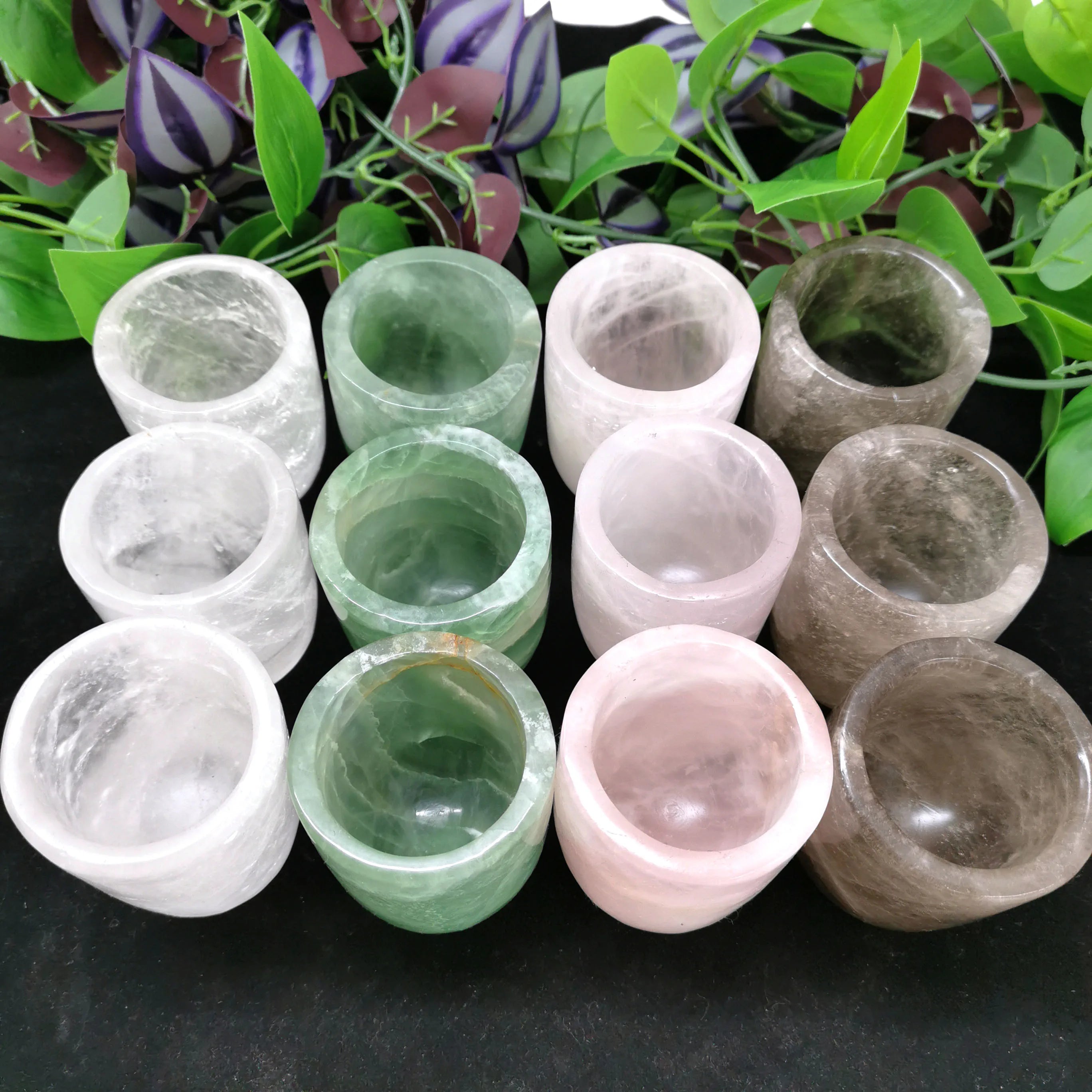 Natural Stone Crystal Cup Hand Carved Crystal Crafts Rose Quartz Clear Quartz Smoky Quartz Tea Cup for Gift