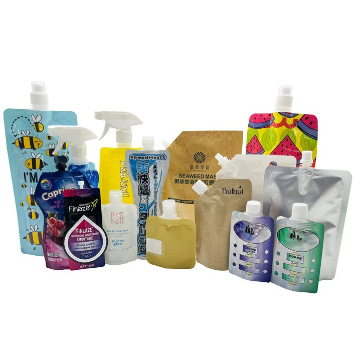 Custom Stand up Bag Eco Friendly Biodegradable Packaging Kraft Cosmetic Liquid Refill Spout Pouch
