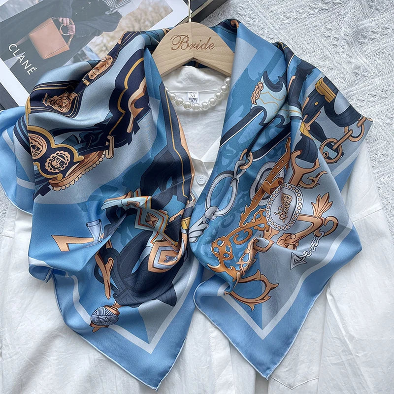 Custom Digital Printing 88*88cm Silk Neck Scarves Square Soft Touch Silk Scarf Luxury for Handle Bags