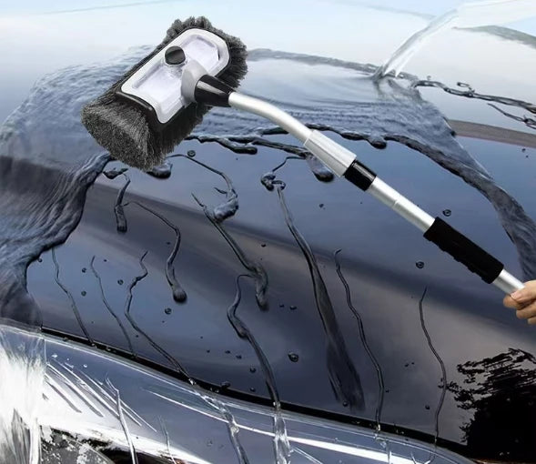 Car Wash Mop Retractable Curved Rod Car Wash Brush Soft Bristle Car Brush 1.5 Meter Aluminum Alloy Water Cleaning Brush