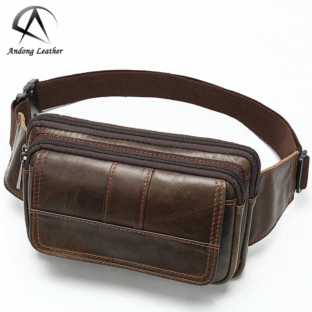 Andong Men's Waist Leather Male Fanny Pack Men's Belt Bag for Man Belt Pouch Phone Hip Bum Bags Belts Travel Waist Packs