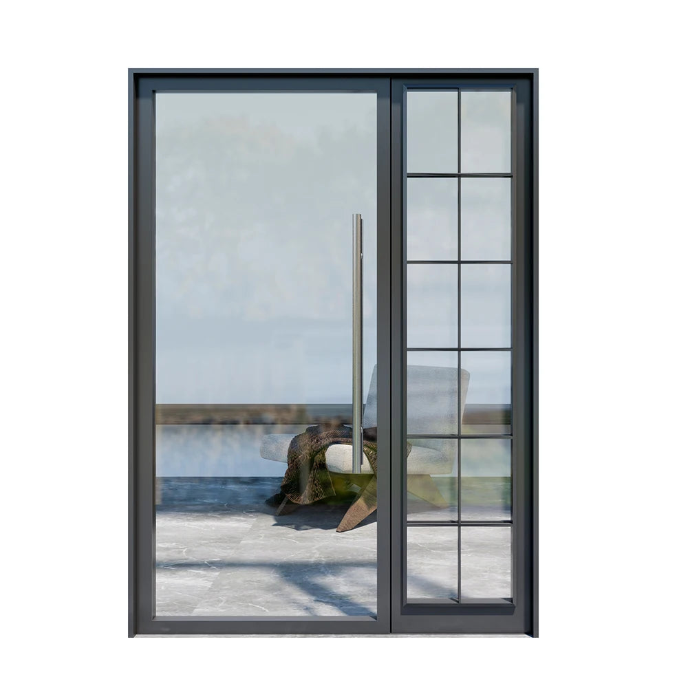 European Style Entrance Door Double Open Narrow Frame Anti-theft Aluminum Alloy French Casement Door