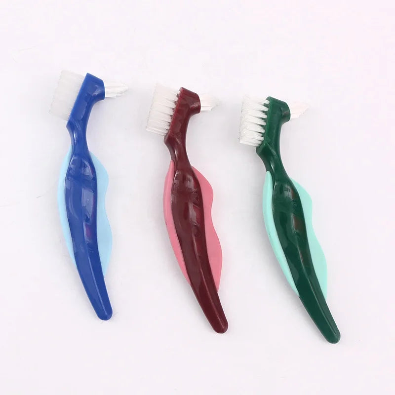 Durable Denture Cleaning Brush Hard Nylon Bristle Toothbrush Tool for False Teeth Cleaning