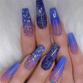 Wholesale Luxury Customized ABS Material Press Full Cover Ballerina Nails Long Diamond Design Shining Stars Square Pattern Glue