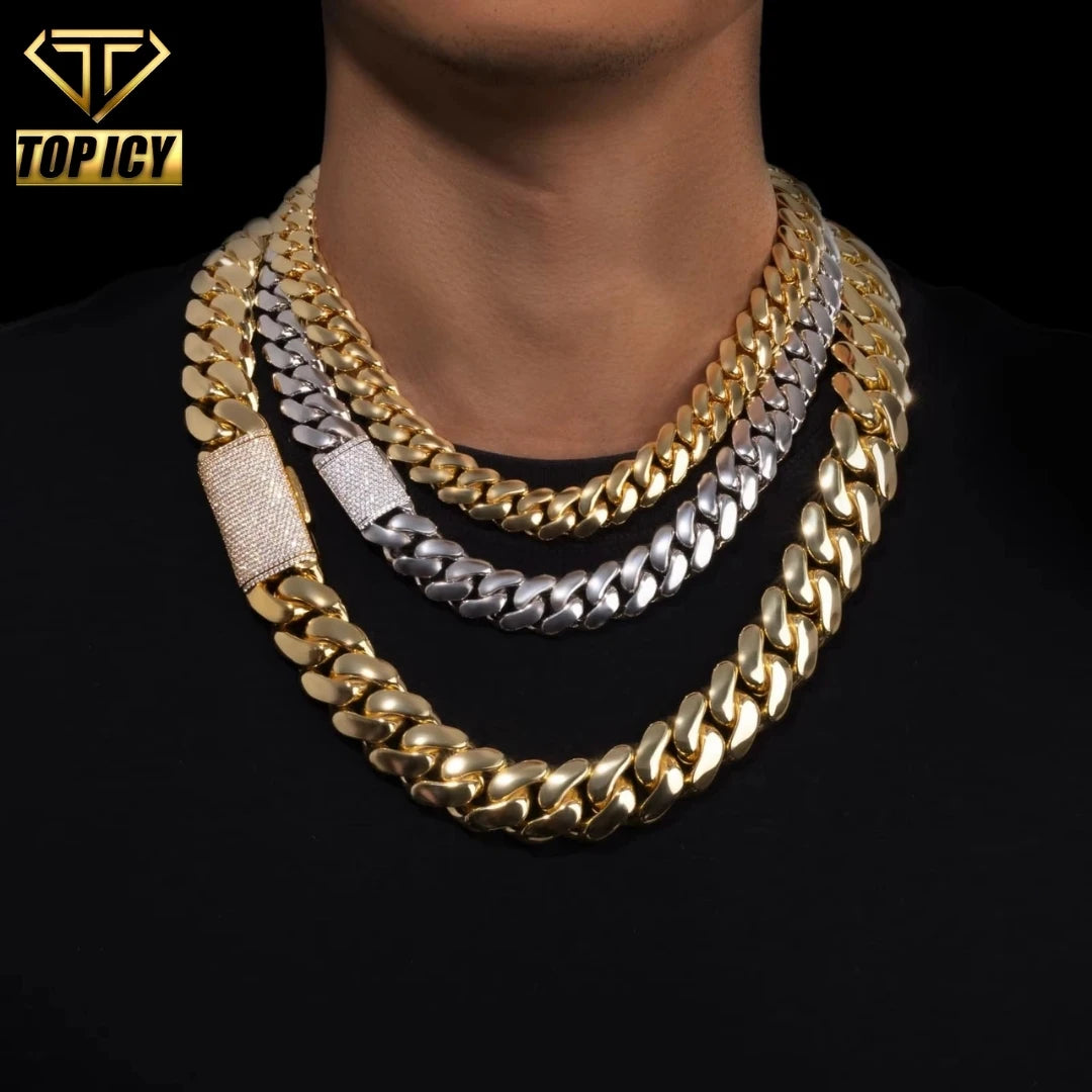 Luxury 10MM-22MM Mens Miami Cuban Link Bracelet Necklaces 14K 18K Real Gold Plated Custom Cuban Link Chain MegaBDM
