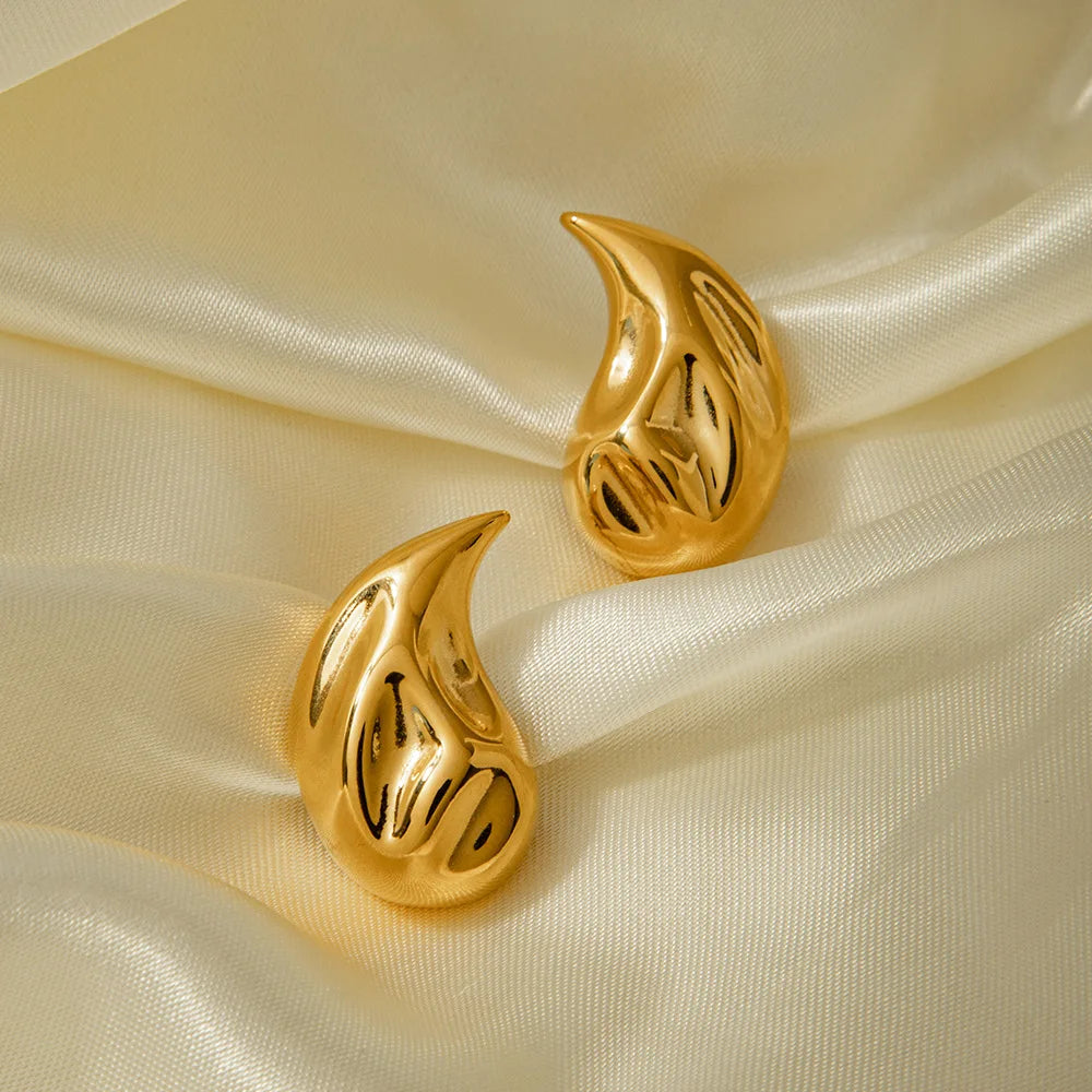 Water Drop Shape Stud Hammered Earrings Chunky Teardrop Earrings Women's Fashion Versatile Geometric Earrings Wholesale
