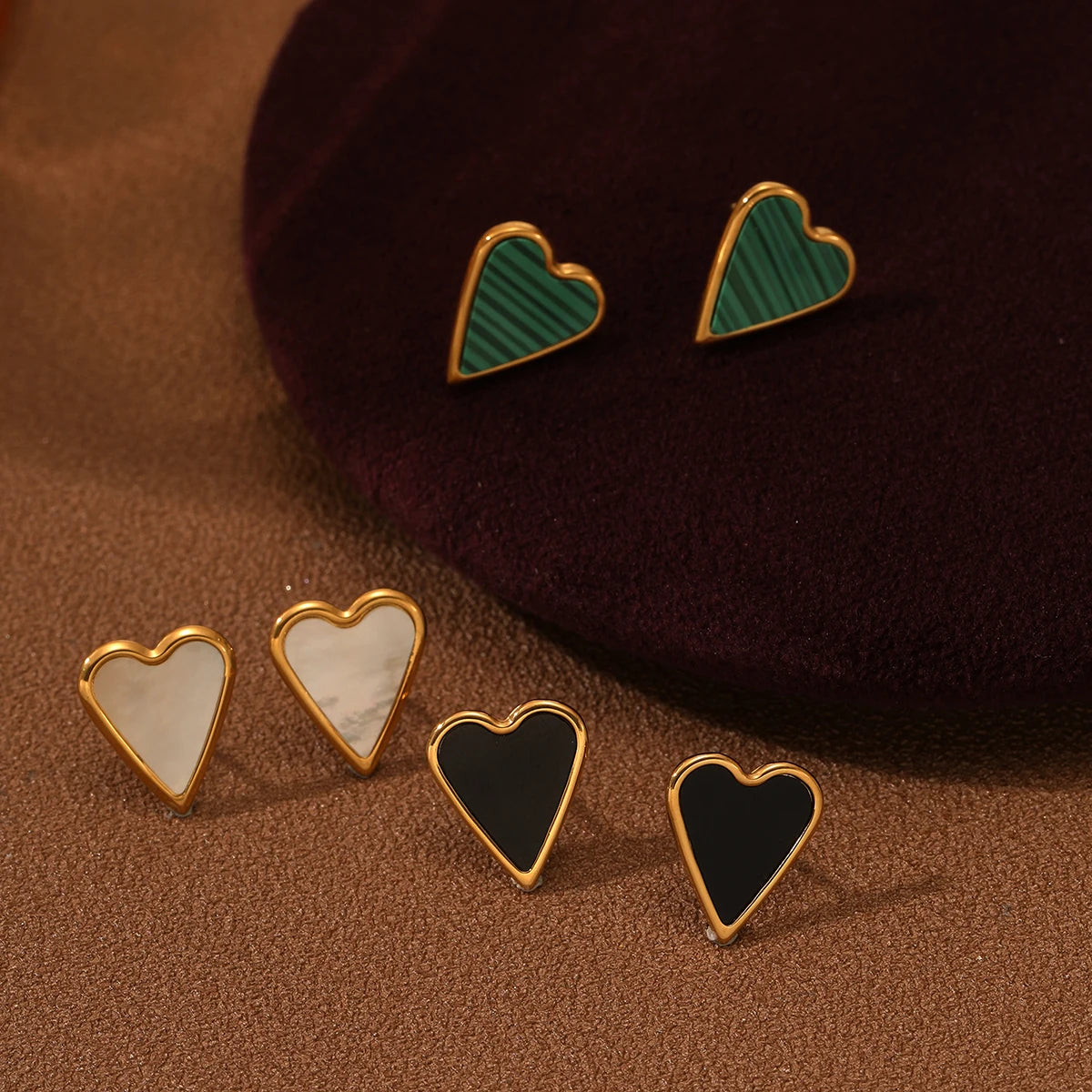 New Trendy Women Jewelry PVD 18K Gold Plated Stainless Steel Earrings Shell Turquoise Heart-shaped Earrings