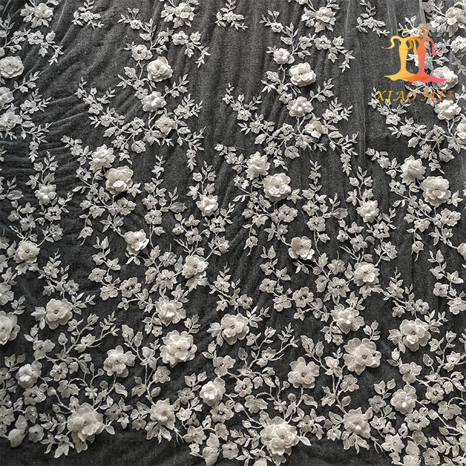 High-end 100% Polyester 3D Wedding Fancy Embroidery Bridal Beaded Lace Fabric XM-BF0705