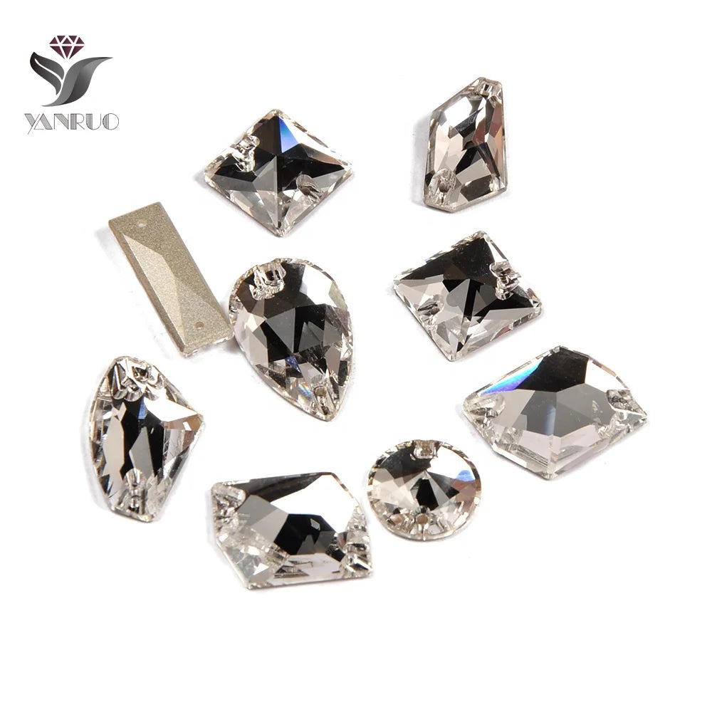 YANRUO  Superior Quality Clear Crystal   Various Shape Flat Back Sew on Crystal Rhinestones Decorations for Wedding Dress