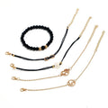 New Bohemian Black Rope Chain Bracelet Set for Women  Eight Flower  Heart  Beads  Charm Bangle Boho Jewelry