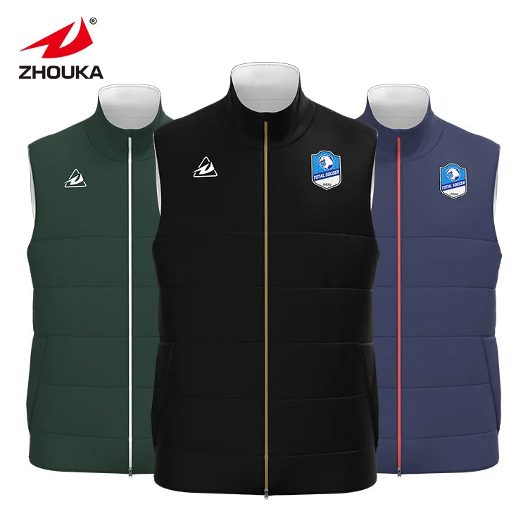 Custom Design Winter Full Zipper Cotton Soccer Sports Vest Jacket Men Padded Football Jacket Training Vest Coat