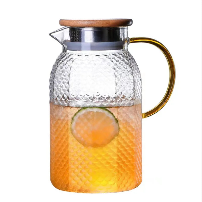 Wholesale  Glass Cold Water Pitcher with Stainless Steel Lid Cool Water Pitcher for Household Use Heat-resistant Juice Pitcher
