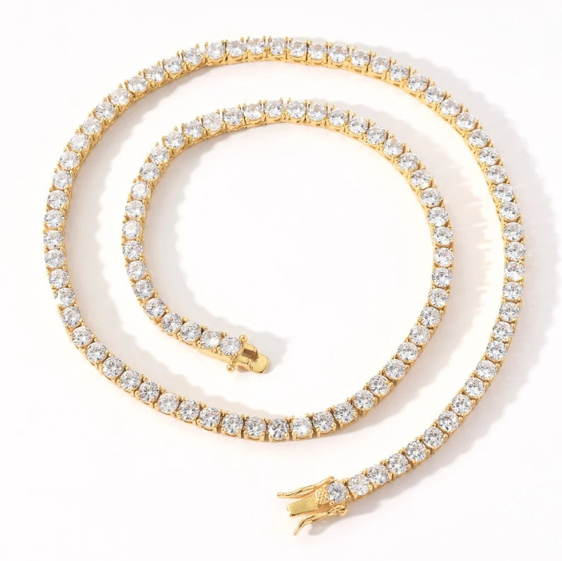Fashion Trendy Brass 3mm 4mm Gold Silver Plated Diamond Crystal Zircon Gemstone Tennis Choker Necklace Jewelry Women