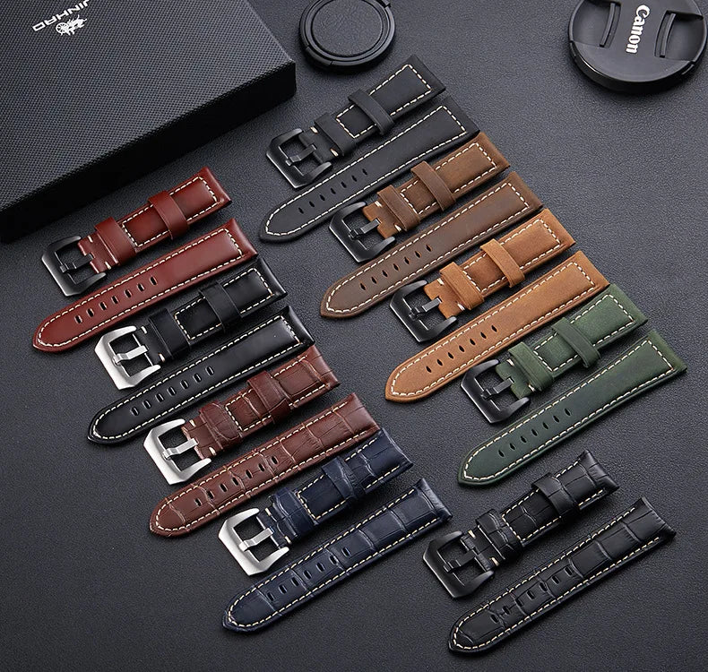 ShanHai 20 22 24 26mm Genuine Leather Strap Watch Accessories Handmade Watchband Watch Bracelets Band for Samsung Galaxy Active