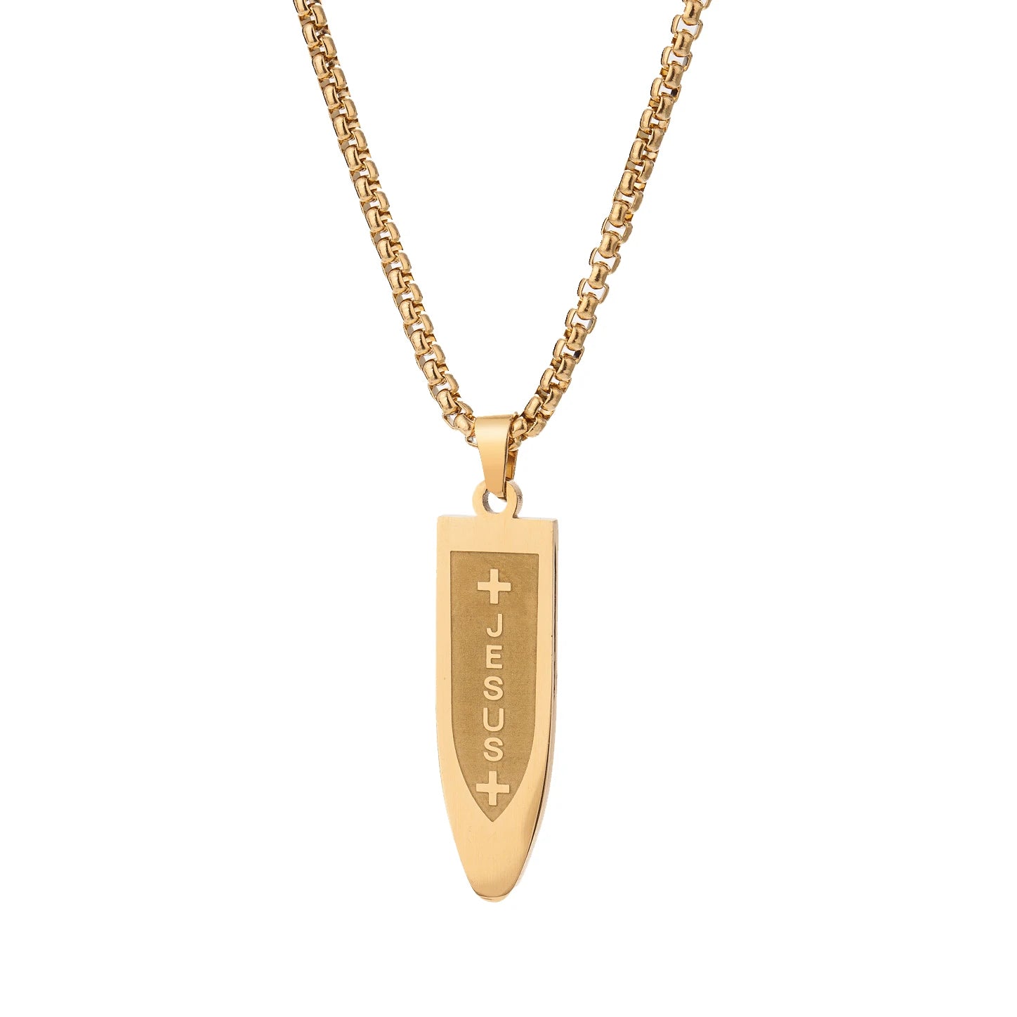 Wholesale Stainless Steel Custom Men's Necklace Personalized Letter Jesus Bullet Shaped Pendants Necklace