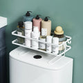 JAYA Hole-Free Iron Toilet Black Rack Bathroom Plastic White Wall-Mounted ABS Shampoo Storage Shelving