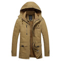 Winter Men's Jacket with Fleece Thickened Tooling in Long Plus Size Coat with Hooded Cotton Casual Jacket for Men