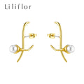 18K Gold Plated Brass Jewelry Geometric Cross Design Pearl Stud Earrings Dainty Feminine for Women Accessories Earrings E221348