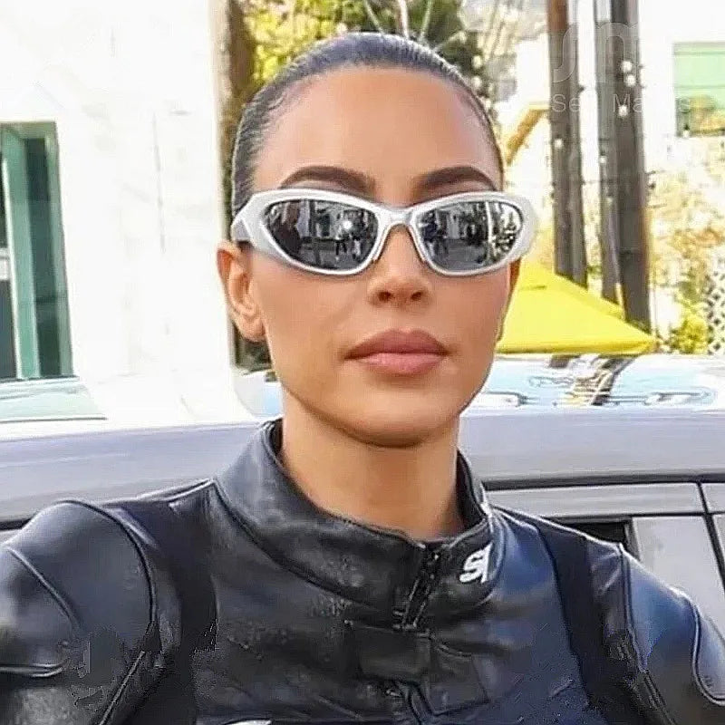 Custom Fashion Silver Mirror Cat Eye Men Punk Sunglasses UV400 Outdoor Sports Driving Goggles Sun Glasses for Women