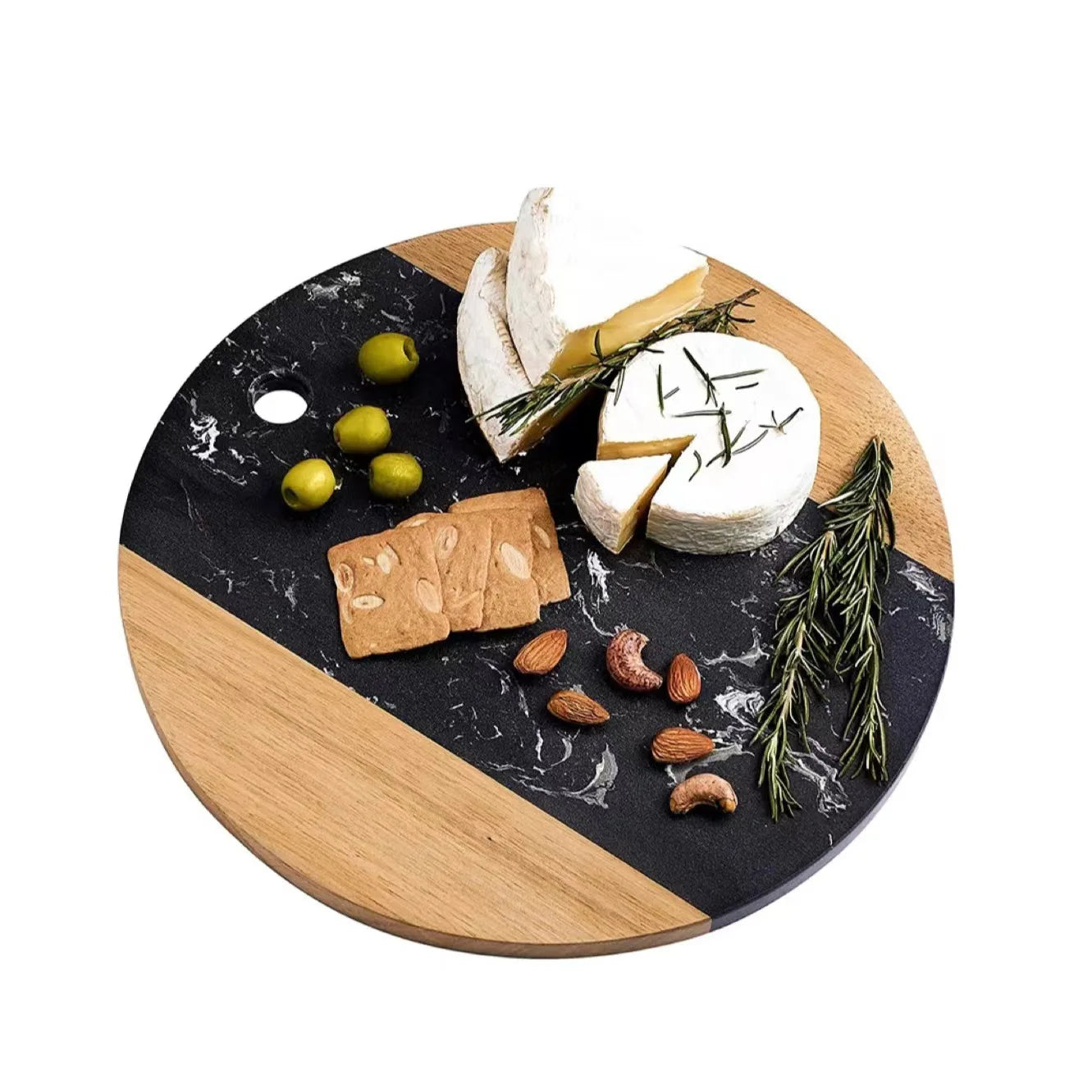 Acacia Wood Marble 25cm 30cm Wooden Chopping Board Round Black White Cutting Display Board Cheese Cutting Board