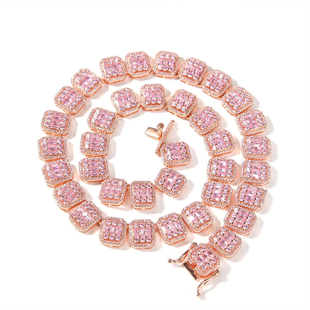 Latest Unisex Hiphop Rapper Jewelry Pink CZ Iced out Square Ladder Diamond Choker Chains Bracelets Zircon Main Stone Link Chain