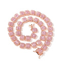 Latest Unisex Hiphop Rapper Jewelry Pink CZ Iced out Square Ladder Diamond Choker Chains Bracelets Zircon Main Stone Link Chain