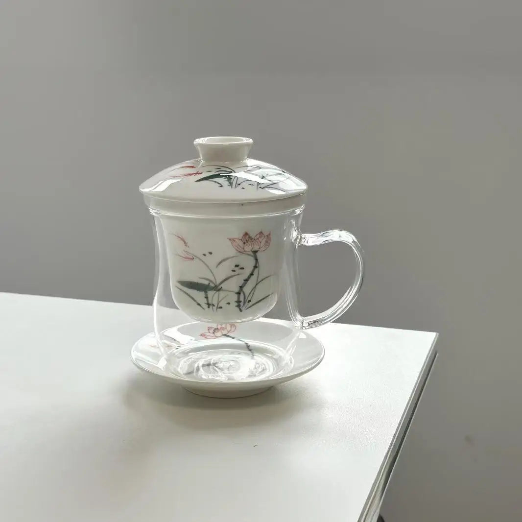 Source Manufacturer High Borosilicate Glass Infuser Cup with Ceramic Filter and Ceramic Lid