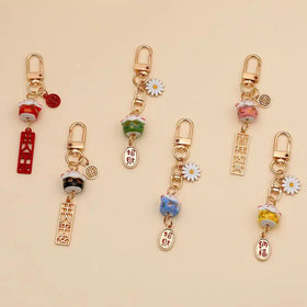Fashion Good Luck Fortune Cat Keychain Custom Metal Key Chains Wholesale Lucky Cat Maneki Neko Key Chains for Woman Girl Charm