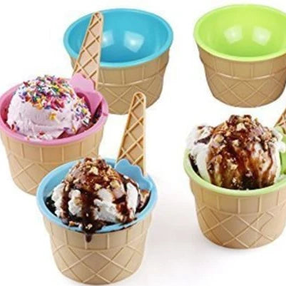 Colorful Plastic Kids Ice Cream Scoop Ice Cream Bowl Ice Cream Set Reusable BPA Free Safe Food Grade Material Restaurant Party