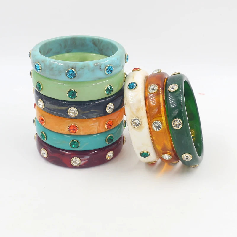 Colorful Stackable Chunky Bangles Women Luxury Fashion Acrylic Bangles with Colored Rhinestone