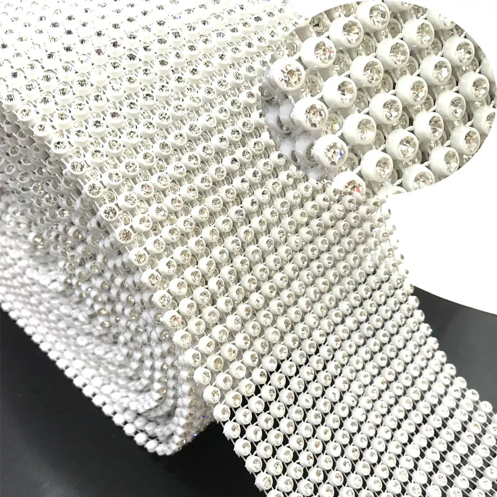 S192 Wholesale 18rows Diamante Mesh Roll Rhinestone Mesh Trim for Clothing