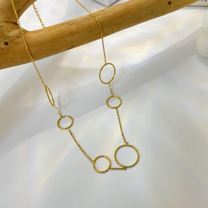 Fashion Round Stainless Steel O-Chain Necklace for Women Exquisite Gold Metal Collar Necklace Accessories Party Gift Vermeil
