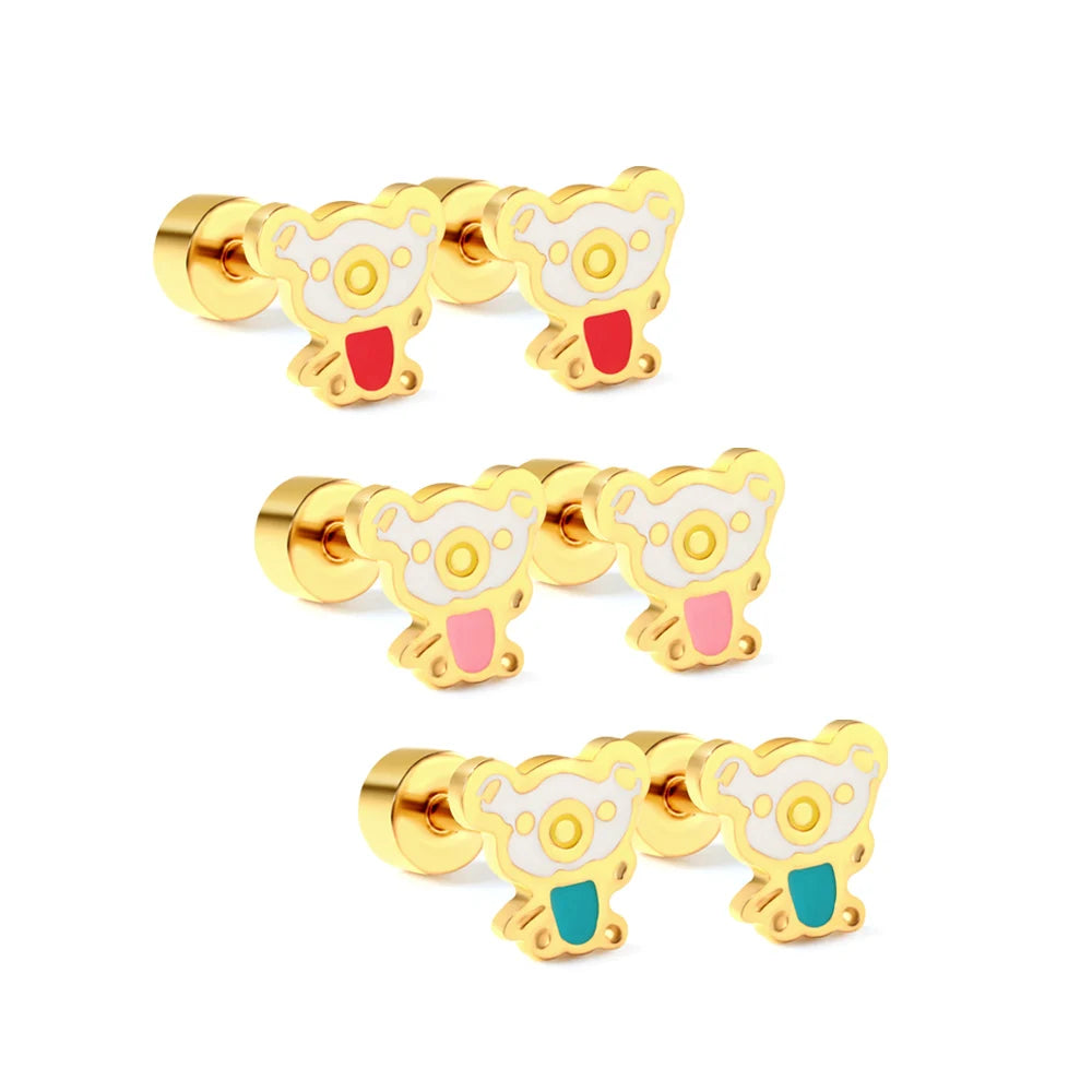 OEM/ODM Custom Screw Earring Backs Stud 18k Gold Plated Round Stainless Steel Stud Designer Kids Enamel Children Earring