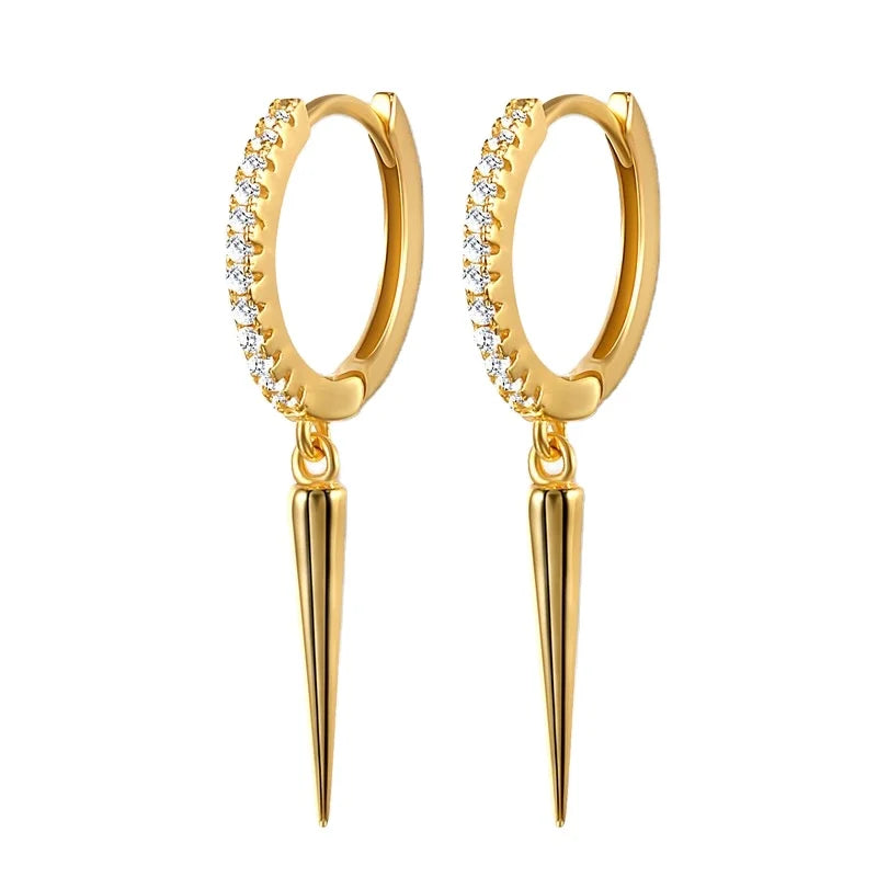 2022 NEW Fashion Jewelry Women 925 Sterling Silver Long Spike Triangle Pendant Earrings Set Diamond Zirconia Gold Hoop Earrings