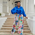Printed Long-sleeved Shirt Two-piece Temperament Top Straight-leg Wide-leg Pants Two-piece Set