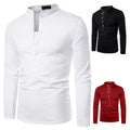 RNSHANEGR New Men's Long Sleeve Solid Color V-neck Blank Casual T-shirt for Spring Streetwear Beach