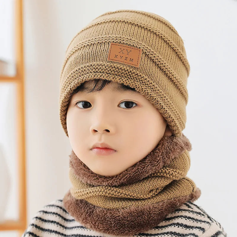 Winter Knit Beanie Hat and Scarf Set for Boys and Girls Fleece-Lined for Travel Comfort