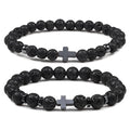 Classic 8mm Natural Lava Rock Stone Beaded Bracelet for Men Business Gift with Cross Elastic Turquoise Stone Beads Bracelet