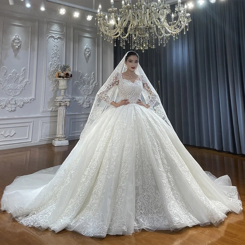 Jancember NS4591 African Lace Fabric Square Collar Ball Gown Wedding Bridal Dress