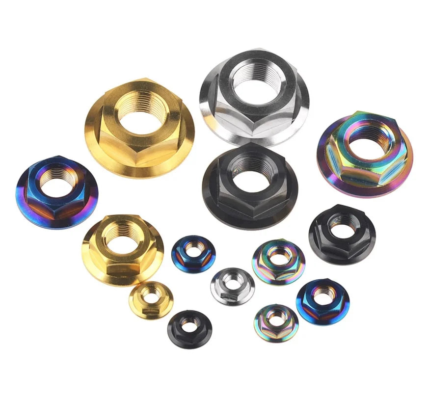 Tc4 Polished & Anodized Colored M5/M6/M8/M10/M12/M16 High Strength Custom Nuts Hexagon Flange Color Hex Flange Titanium Nut