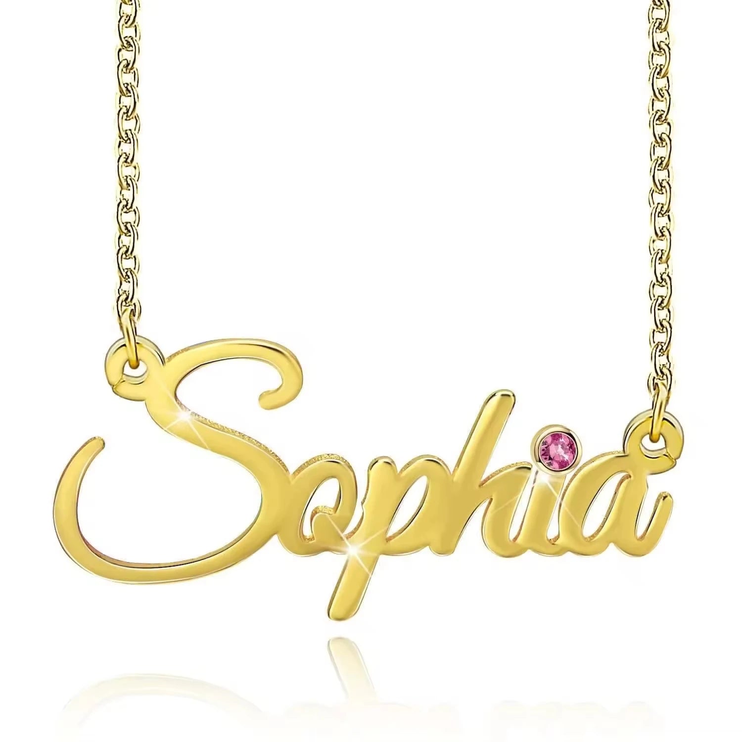 OEM/ODM Personalized Jewelry 925 Sterling Silver Gold Plated Custom Birthstone Crystal Name Necklace