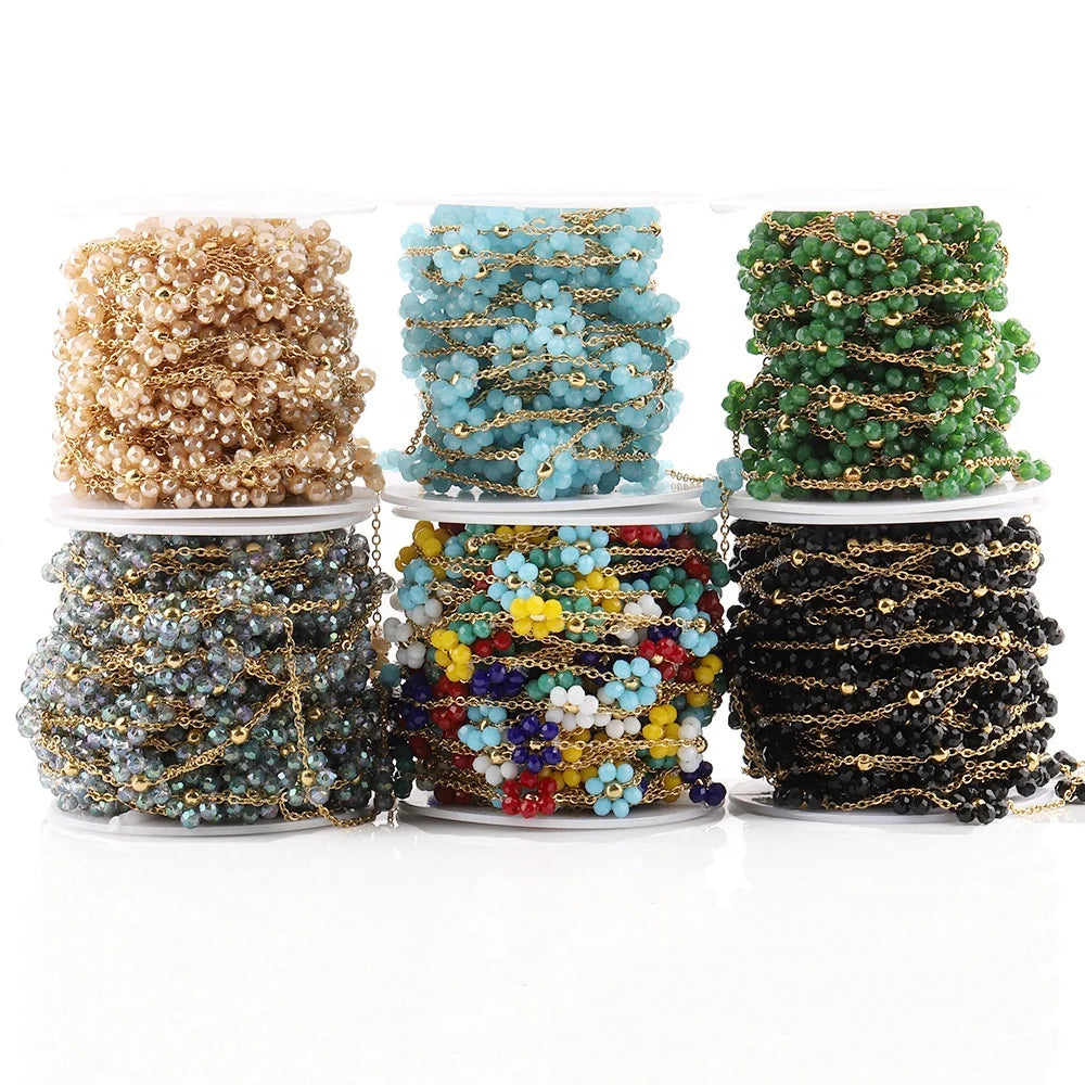 Tarnish Free Stainless Steel Crystal Flower Bead Chain Roll Flower Ball Chain Necklace & Bracelet Making