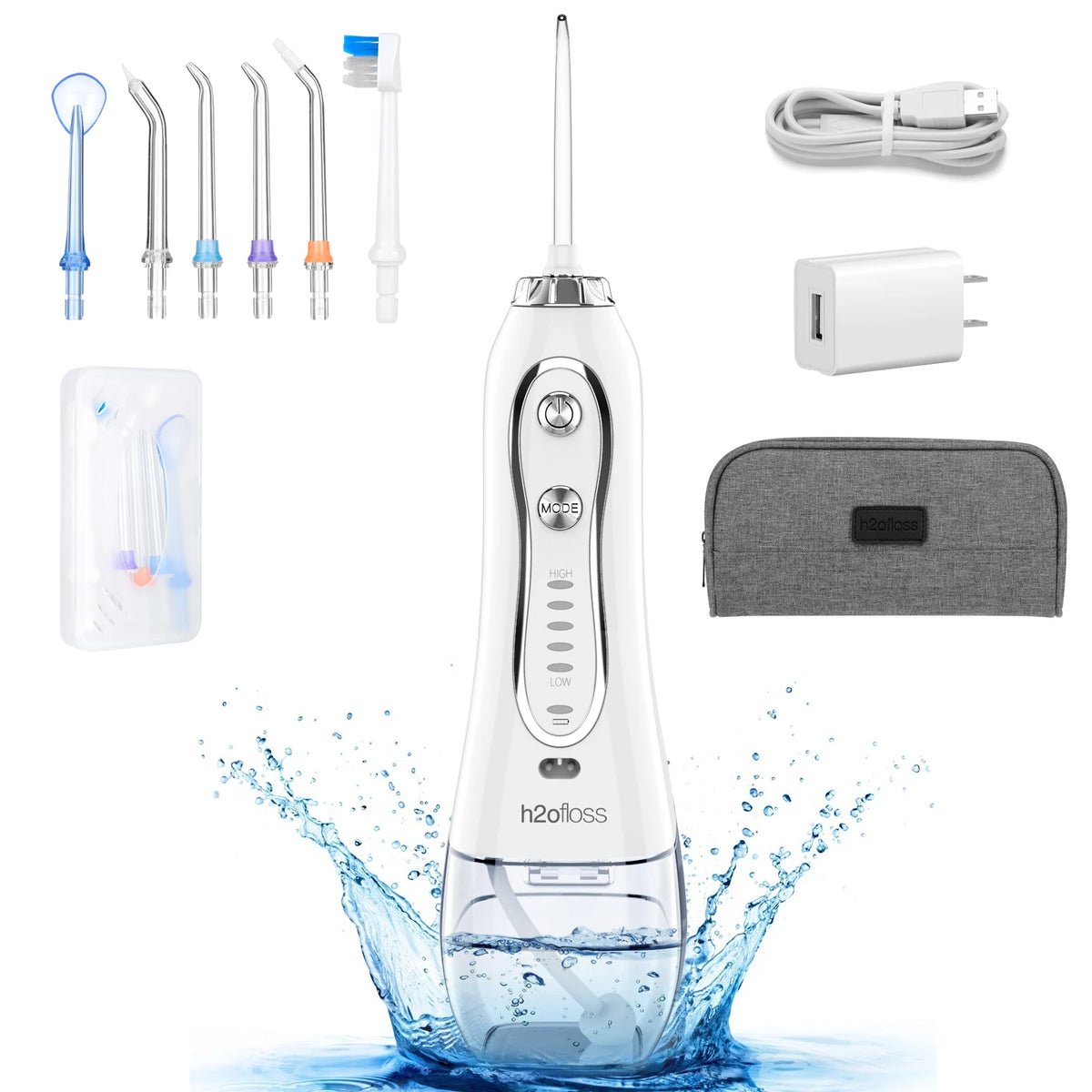OEM ODM Cordless Water Dental Flosser Premium 5 Modes 30-Day Battery Life H2ofloss 30-Day Battery Life 5 Modes Premium Water MegaBDM
