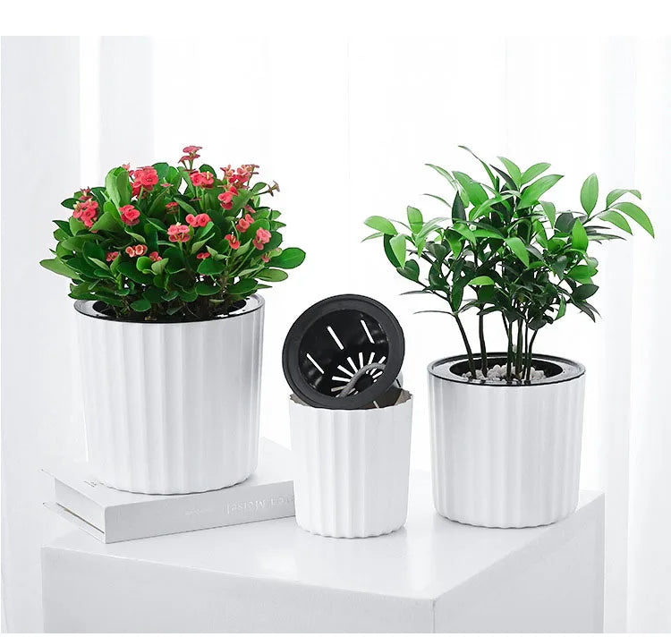 White Garden Planters Plastic Bonsai Pot Flower Indoor Plants Automatic Self Watering Plant Pots